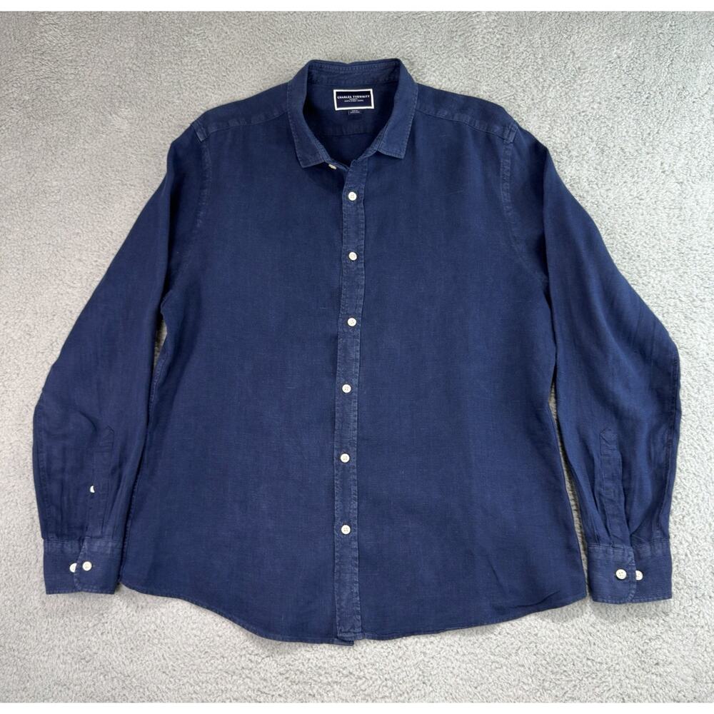 Charles Tyrwhitt Men Shirt XL Slim Fit 100% Linen Designed in London Blue